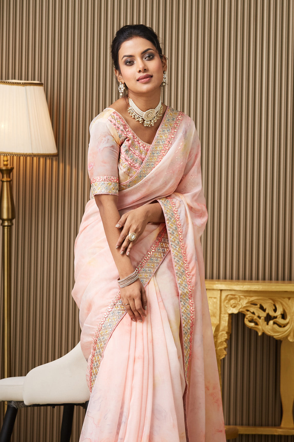 Pink Embroidered Organza Saree With Blouse