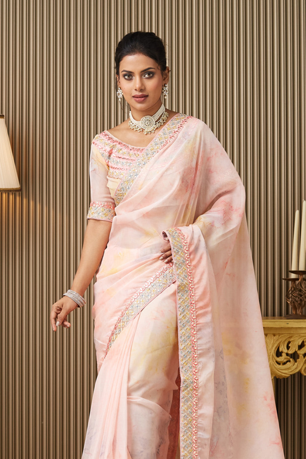 Pink Embroidered Organza Saree With Blouse