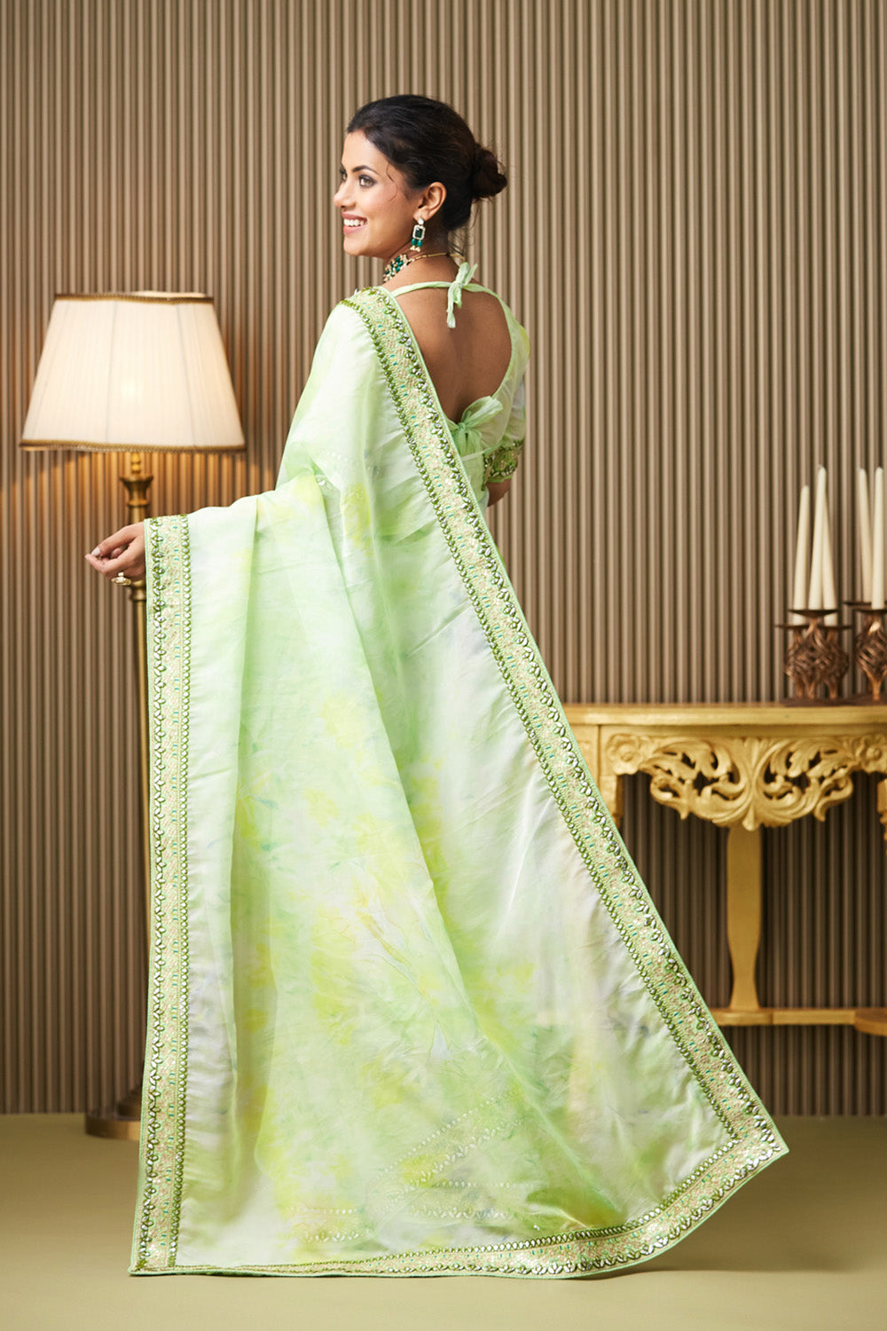 Green Embroidered Organza Saree With Blouse