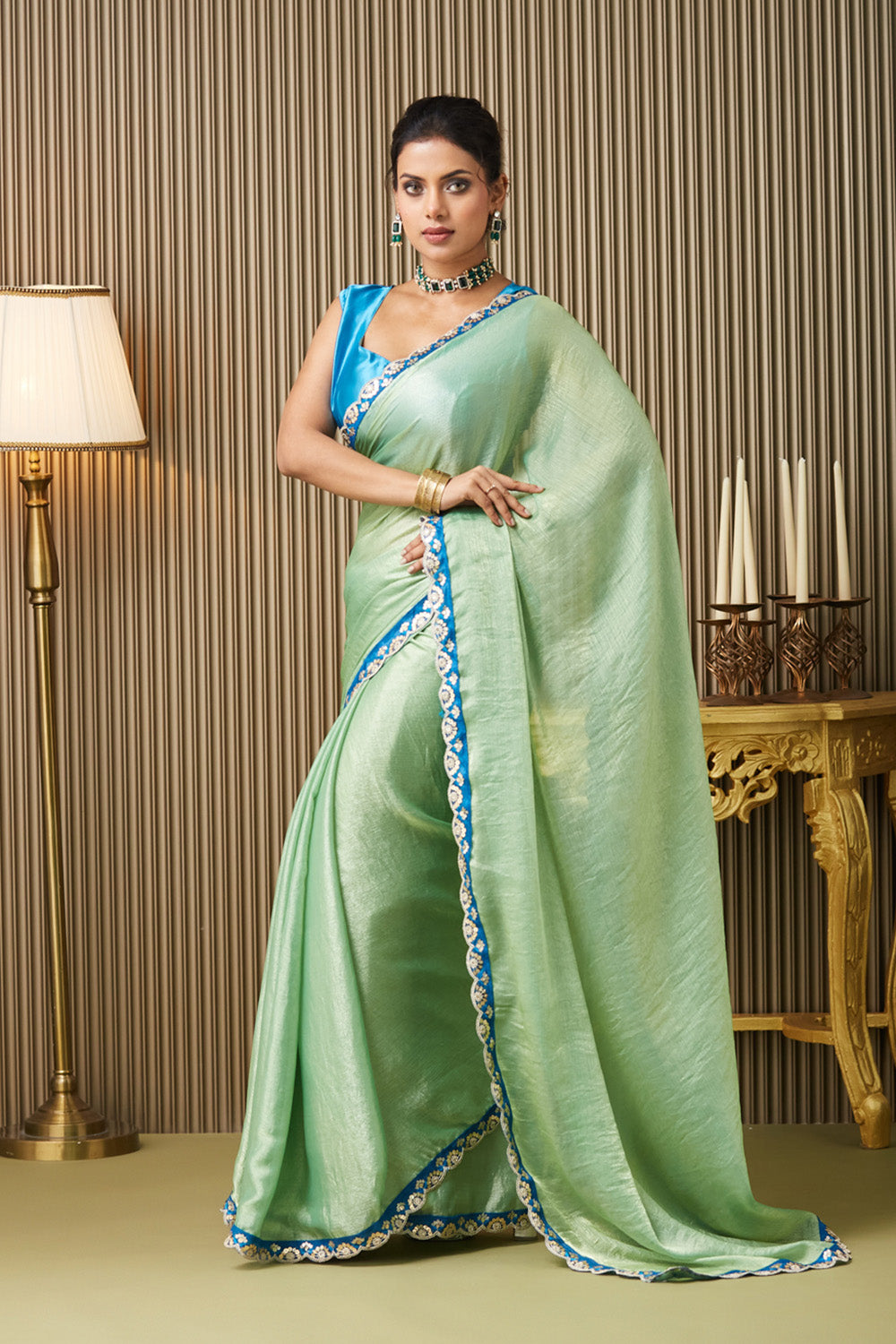 Green Chiffon Saree With Blouse