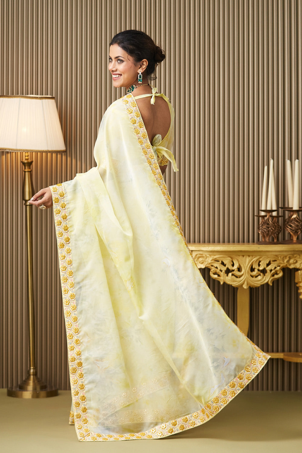 Yellow Embroidered Organza Saree With Blouse