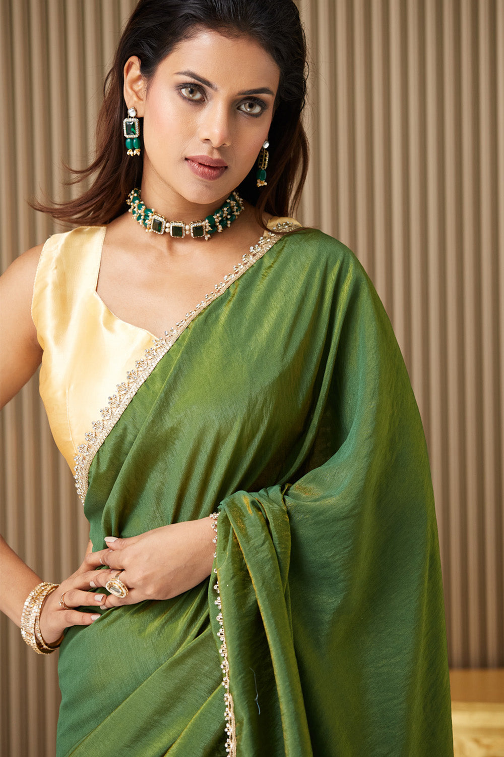 Green Weaved Lace Saree With Blouse