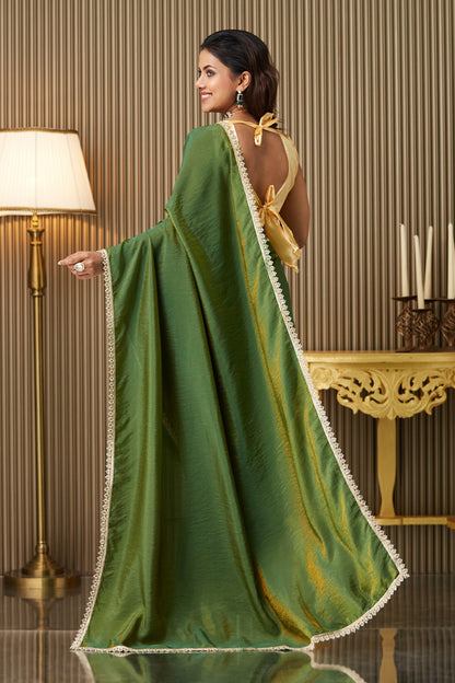 Green Weaved Lace Saree With Blouse