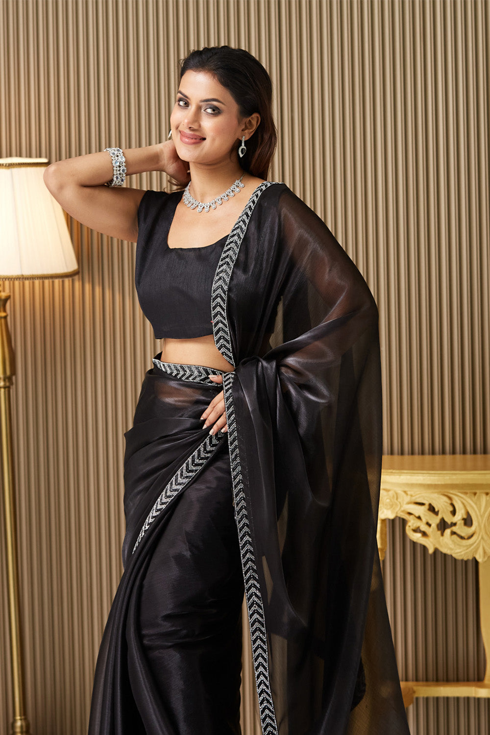 Black Designer Saree With Blouse