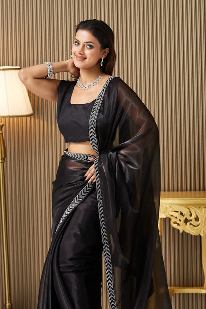 Black Designer Saree With Blouse