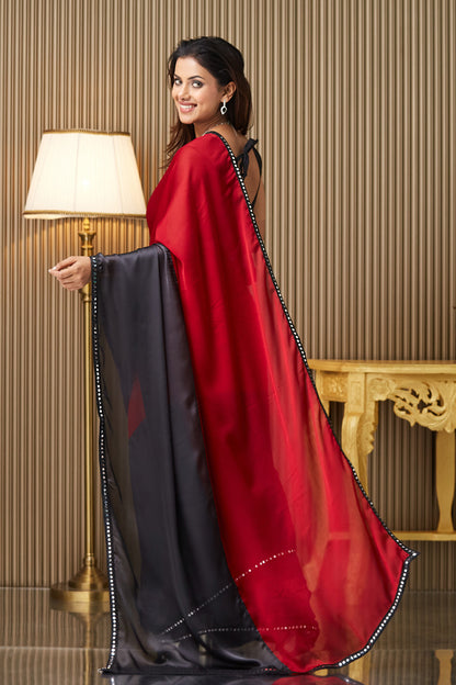 Maroon Black Colorblacked Chiffon Saree With Blouse