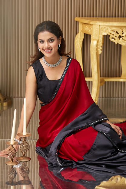 Maroon Black Colorblacked Chiffon Saree With Blouse