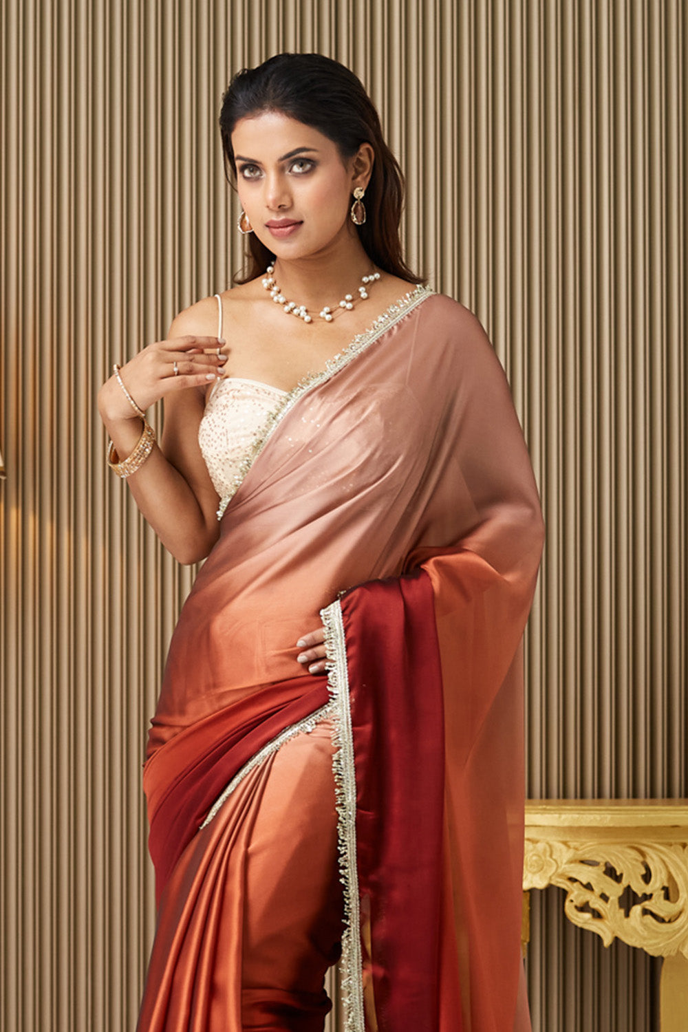Brown Ombre Georgette Saree With Blouse