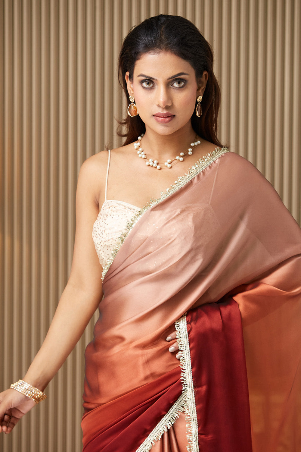 Brown Ombre Georgette Saree With Blouse