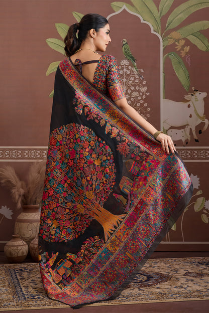 Black Pashmani Design Saree With Blouse