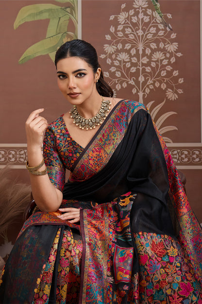 Black Pashmani Design Saree With Blouse