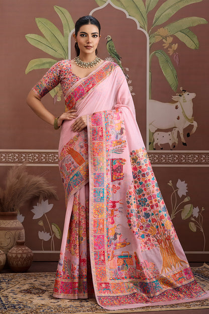Light Pink Pashmani Design Saree With Blouse