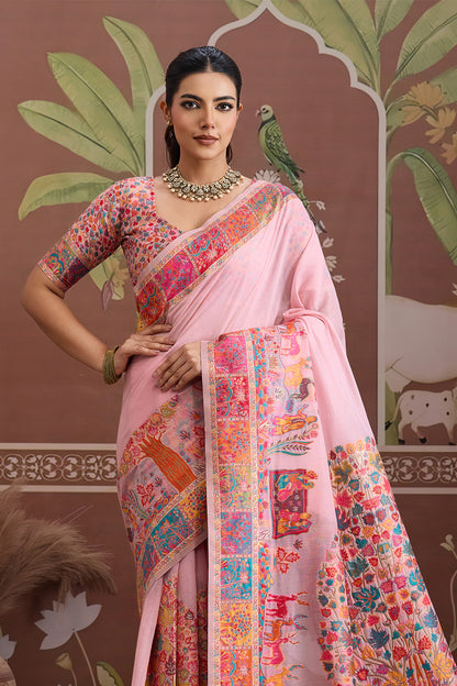 Light Pink Pashmani Design Saree With Blouse