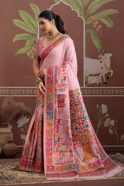 Light Pink Pashmani Design Saree With Blouse