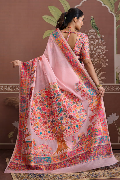 Light Pink Pashmani Design Saree With Blouse