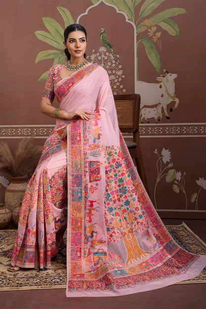 Light Pink Pashmani Design Saree With Blouse