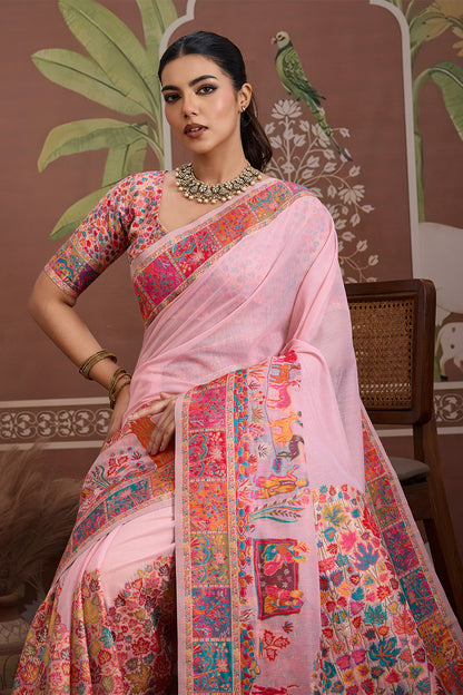 Light Pink Pashmani Design Saree With Blouse