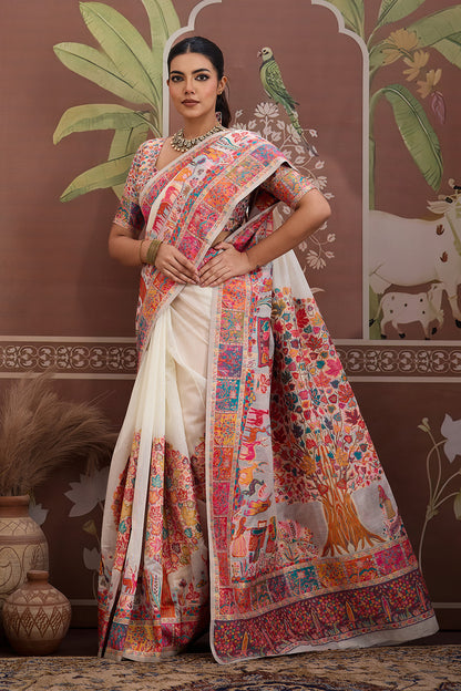 Ivory Pashmani Design Saree With Blouse